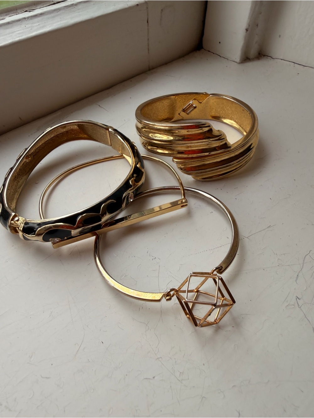 Topshop Gold Geometric Charm Bangle Bracelet set